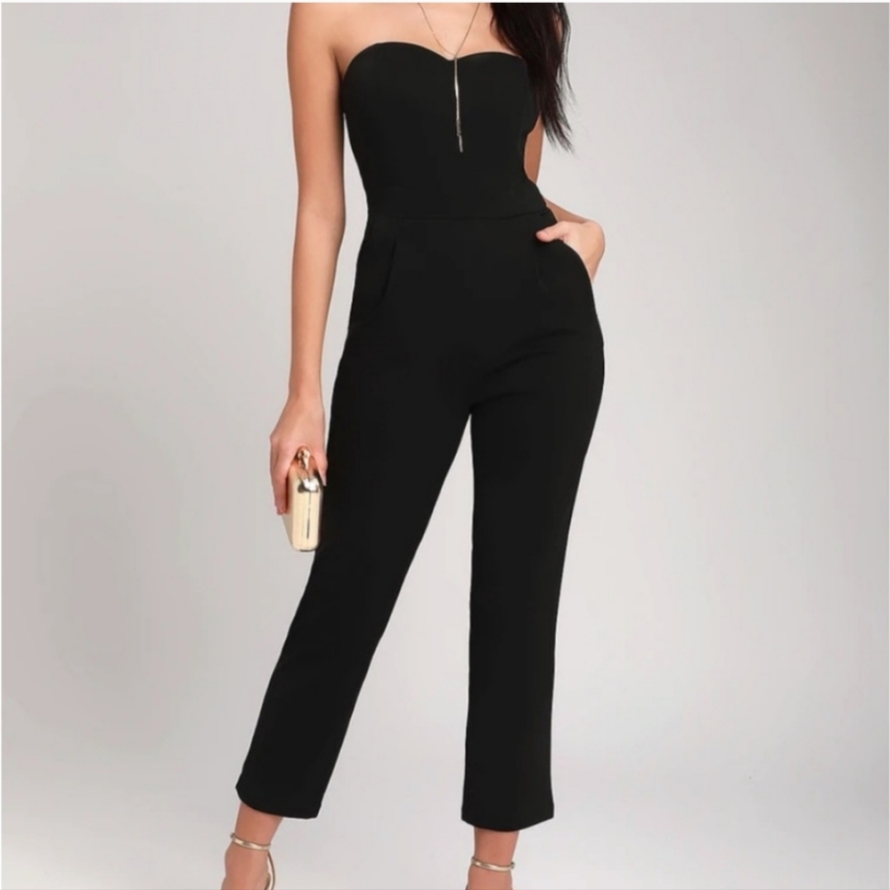 NWT Lulus Black Strapless Jumpsuit XXS